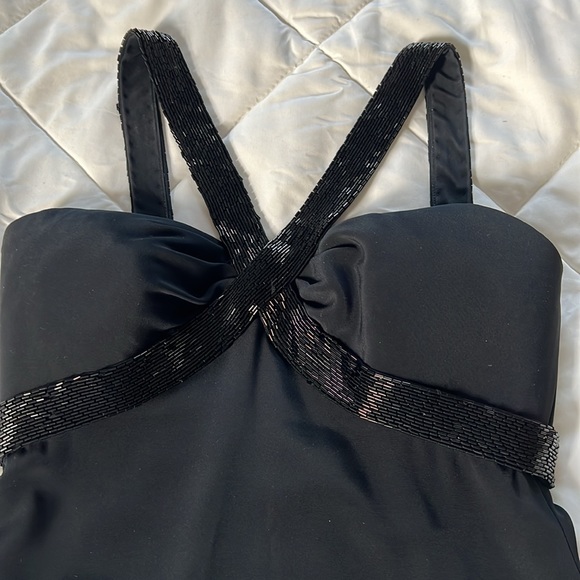 Cache Dresses & Skirts - Vintage Cache Black Sheath Cocktail Mini Dress V Neck ThickStraps Beading Size 4